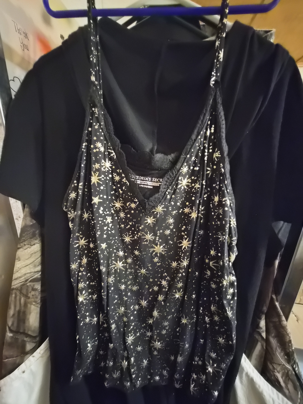 Victoria's Secret Black Star-Print Lace-Trim Cami